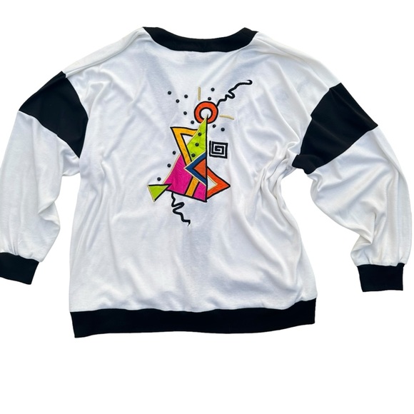 Vintage Retro 80s 90s Bright Color Embroidered Cardigan, Women’s Size Large - Picture 2 of 9